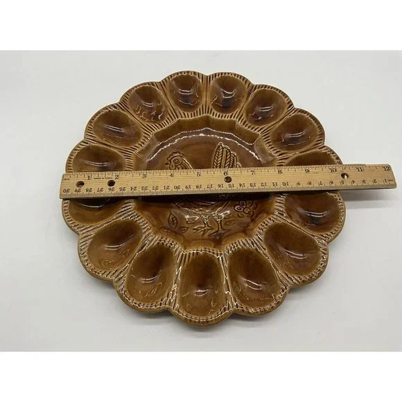 California Pottery Golen Brown Deviled Egg Plate, Made in USA - Picture 14 of 16